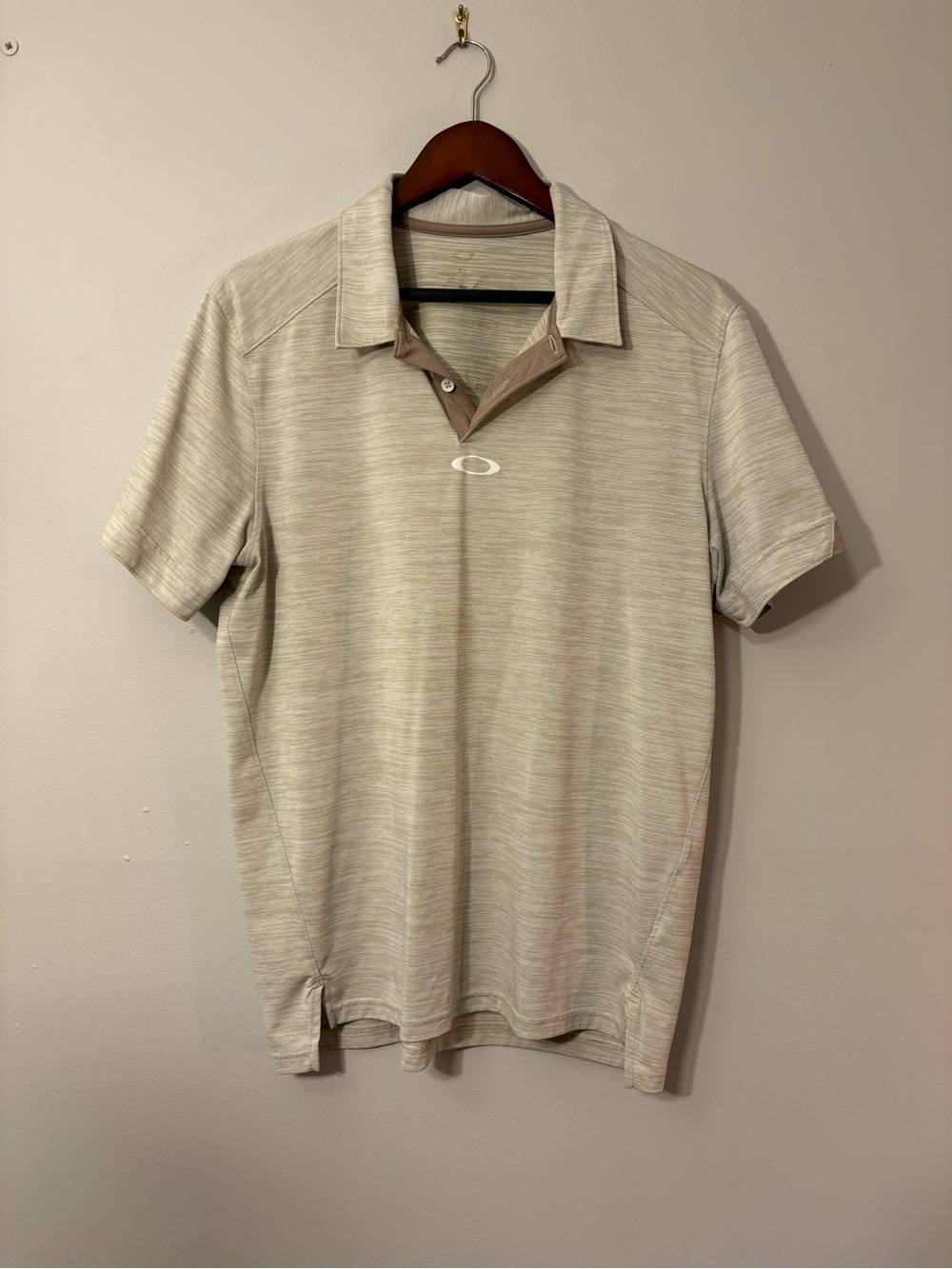 Oakley Tailored Fit Performance Golf Polo — Heathered Khaki Stripe — Size L ⛳